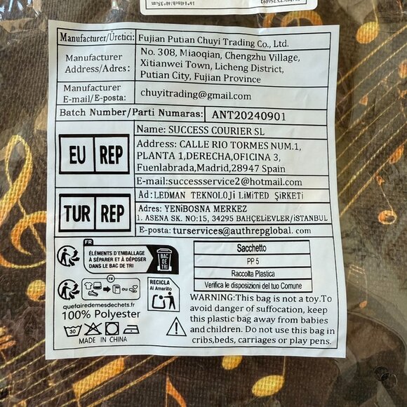 Black Music Notes Tote Bag Reusable Carryall 16 x 14 Inches Durable Polyester - Picture 9 of 9